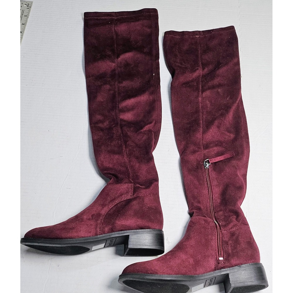 Franco Sarto Bailey Over The Knee Boots Dark Burgundy Suede Block Heel Womens 5M